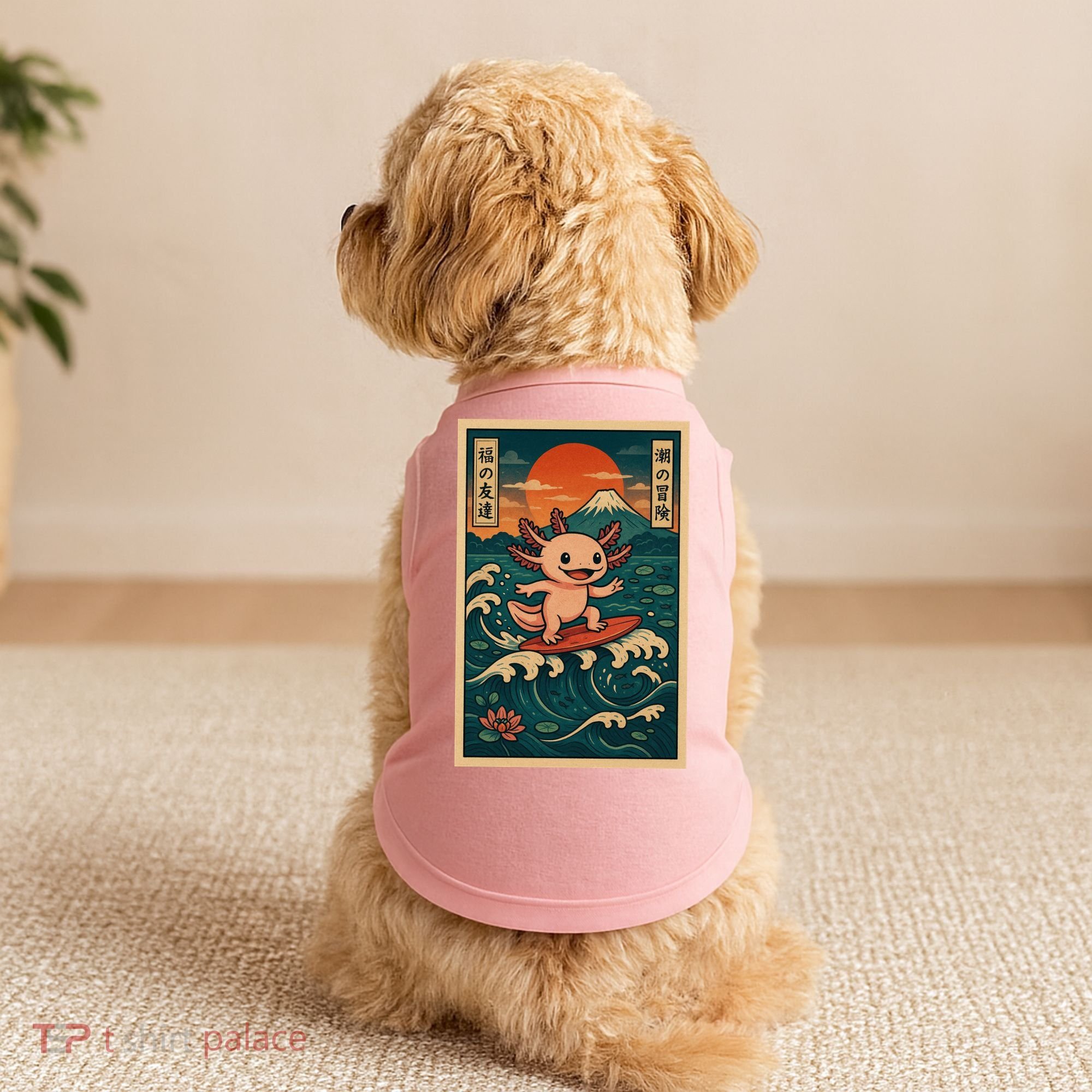 Surfing Axolotl Retro Japanese Kawaii Wave Adventure Ukiyo-e Doggie Tank