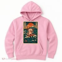 Surfing Axolotl Retro Japanese Kawaii Wave Adventure Ukiyo-e Hoodie thumb 0