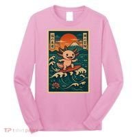 Surfing Axolotl Retro Japanese Kawaii Wave Adventure Ukiyo-e Long Sleeve Shirt thumb 0
