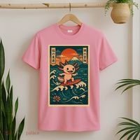 Surfing Axolotl Retro Japanese Kawaii Wave Adventure Ukiyo-e T-Shirt thumb 2