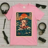 Surfing Axolotl Retro Japanese Kawaii Wave Adventure Ukiyo-e T-Shirt thumb 5