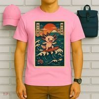 Surfing Axolotl Retro Japanese Kawaii Wave Adventure Ukiyo-e T-Shirt thumb 6