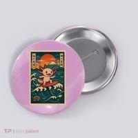 Surfing Axolotl Retro Japanese Kawaii Wave Adventure Ukiyo-e Button thumb 0