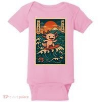 Surfing Axolotl Retro Japanese Kawaii Wave Adventure Ukiyo-e Baby Bodysuit thumb 0