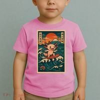 Surfing Axolotl Retro Japanese Kawaii Wave Adventure Ukiyo-e Toddler T-Shirt thumb 2