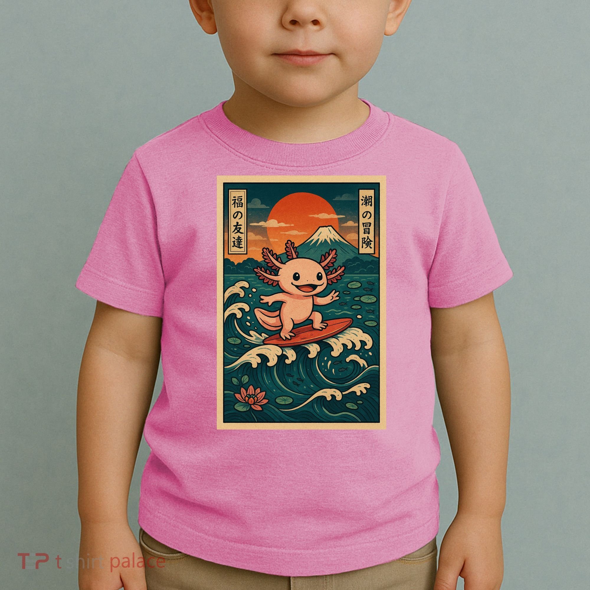 Surfing Axolotl Retro Japanese Kawaii Wave Adventure Ukiyo-e Toddler T-Shirt