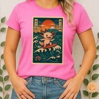 Surfing Axolotl Retro Japanese Kawaii Wave Adventure Ukiyo-e Women's T-Shirt thumb 2