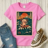 Surfing Axolotl Retro Japanese Kawaii Wave Adventure Ukiyo-e Women's T-Shirt thumb 3