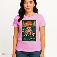 Surfing Axolotl Retro Japanese Kawaii Wave Adventure Ukiyo-e Women's T-Shirt thumb 4