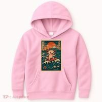 Surfing Axolotl Retro Japanese Kawaii Wave Adventure Ukiyo-e Kids Hoodie thumb 0