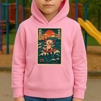 Surfing Axolotl Retro Japanese Kawaii Wave Adventure Ukiyo-e Kids Hoodie thumb 2