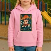 Surfing Axolotl Retro Japanese Kawaii Wave Adventure Ukiyo-e Kids Hoodie thumb 3