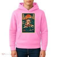 Surfing Axolotl Retro Japanese Kawaii Wave Adventure Ukiyo-e Kids Hoodie thumb 4