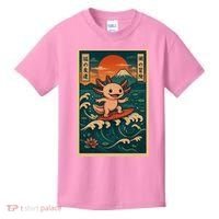Surfing Axolotl Retro Japanese Kawaii Wave Adventure Ukiyo-e Kids T-Shirt thumb 0