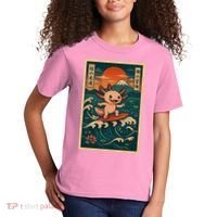 Surfing Axolotl Retro Japanese Kawaii Wave Adventure Ukiyo-e Kids T-Shirt thumb 2