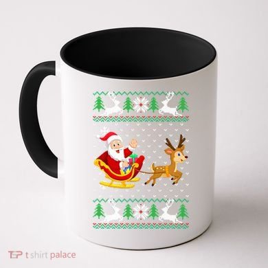 Santa And Reindeer Ugly Christmas Coffee Mug