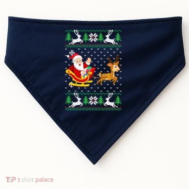 Santa And Reindeer Ugly Christmas USA-Made Doggie Bandana