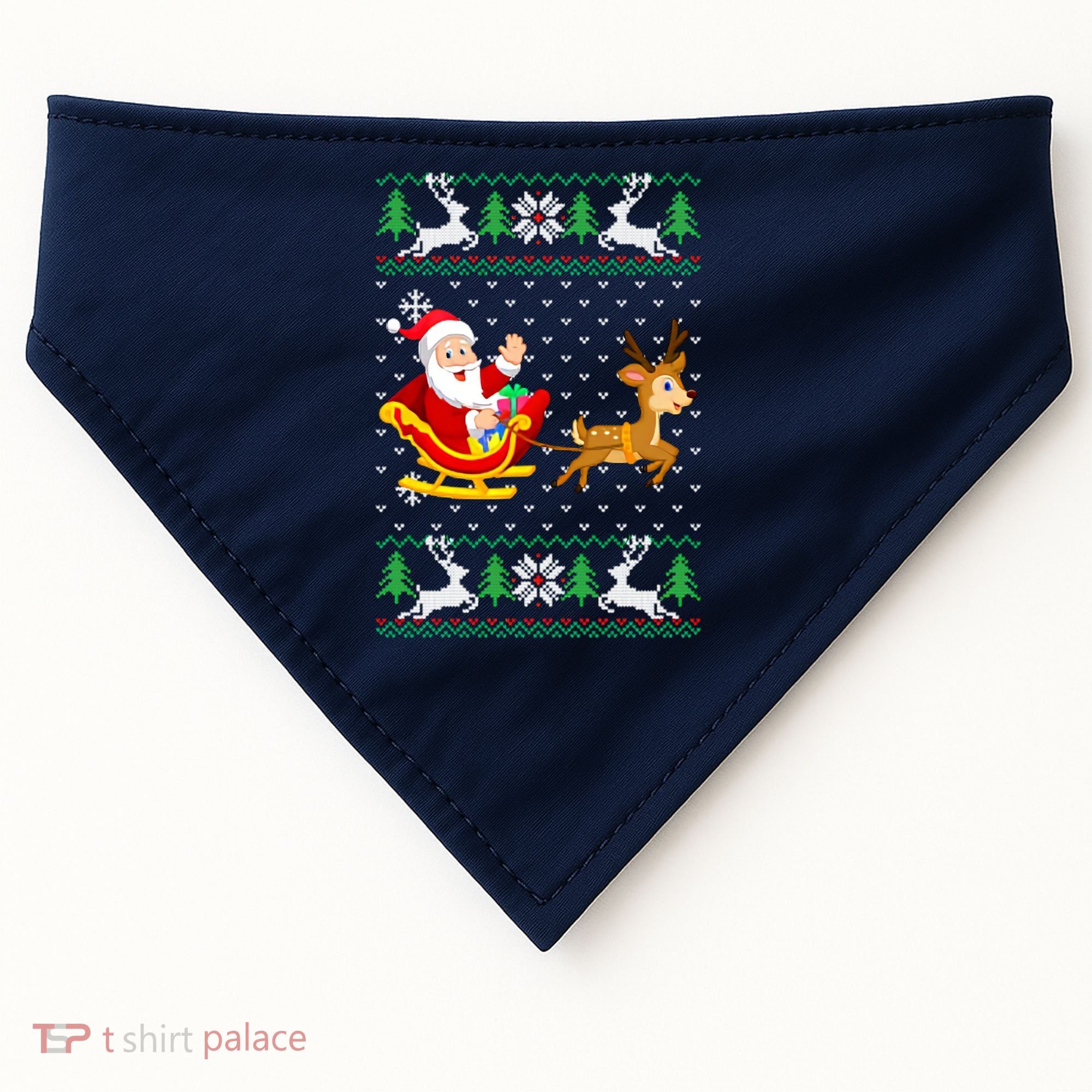 Santa And Reindeer Ugly Christmas USA-Made Doggie Bandana
