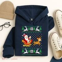 Santa And Reindeer Ugly Christmas Hoodie thumb 4