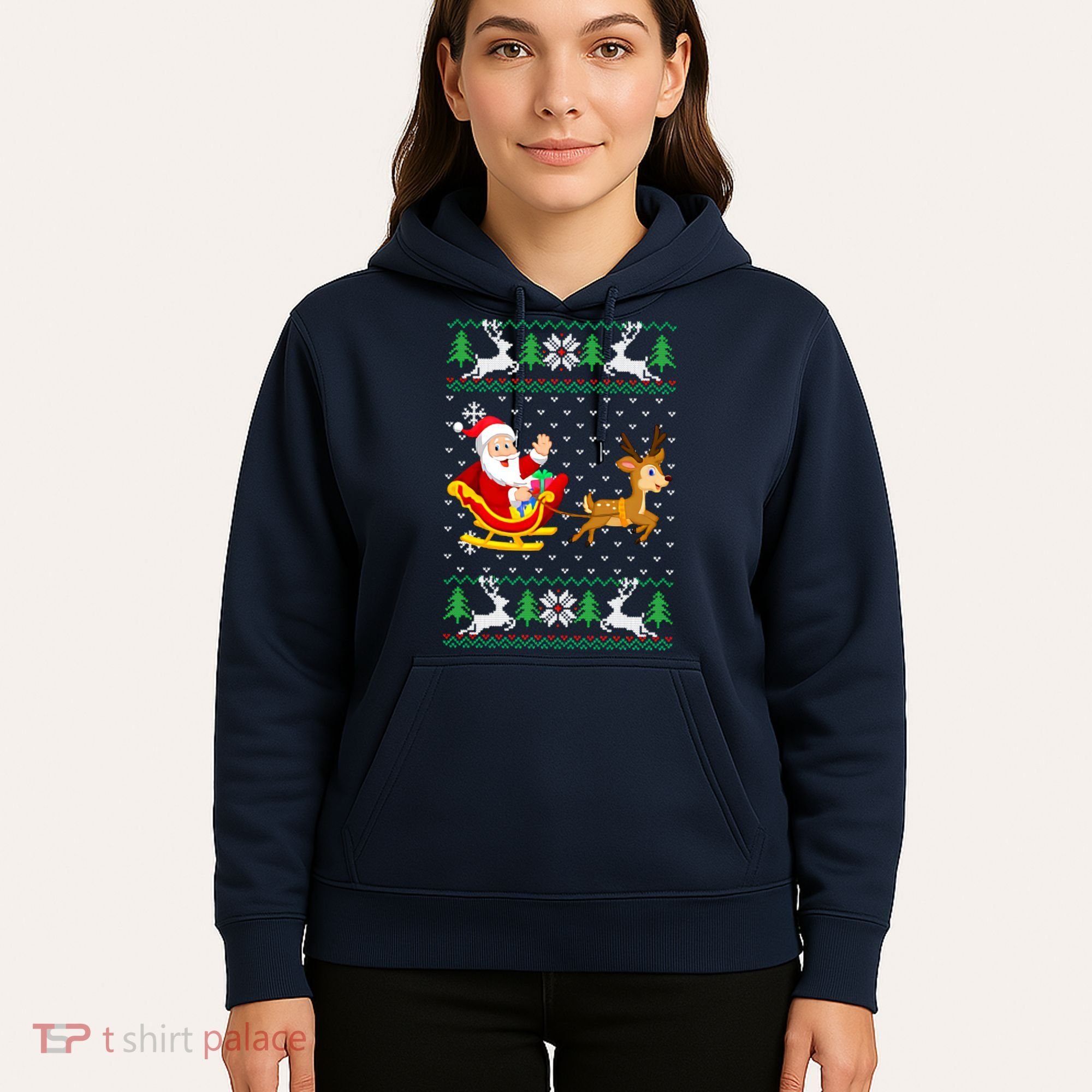 Santa And Reindeer Ugly Christmas Hoodie