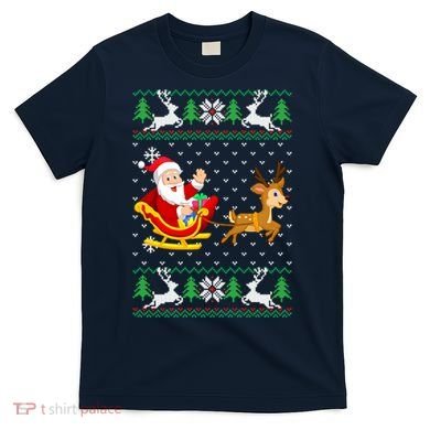 Santa And Reindeer Ugly Christmas T-Shirt