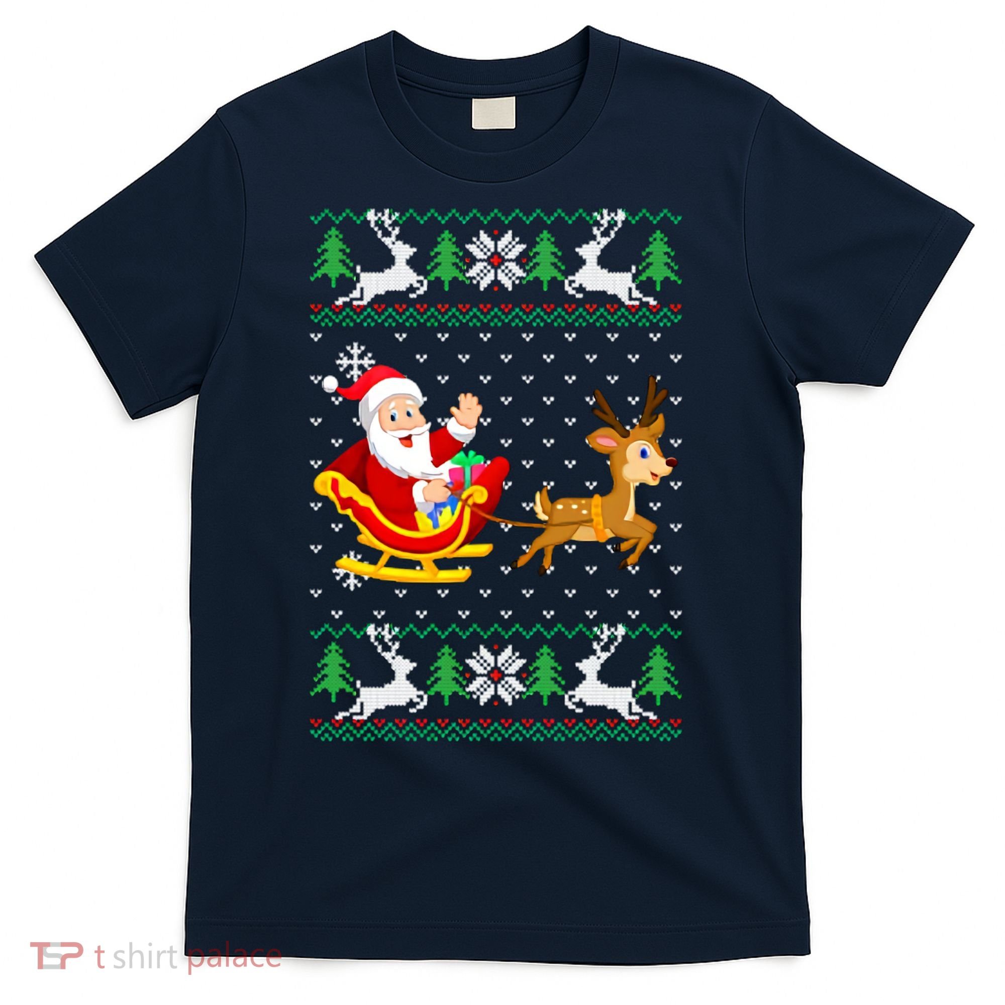 Santa And Reindeer Ugly Christmas T-Shirt