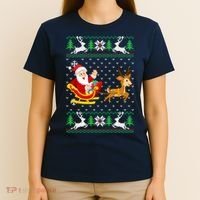 Santa And Reindeer Ugly Christmas T-Shirt thumb 4
