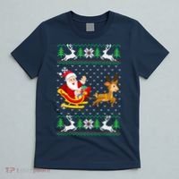 Santa And Reindeer Ugly Christmas T-Shirt thumb 5