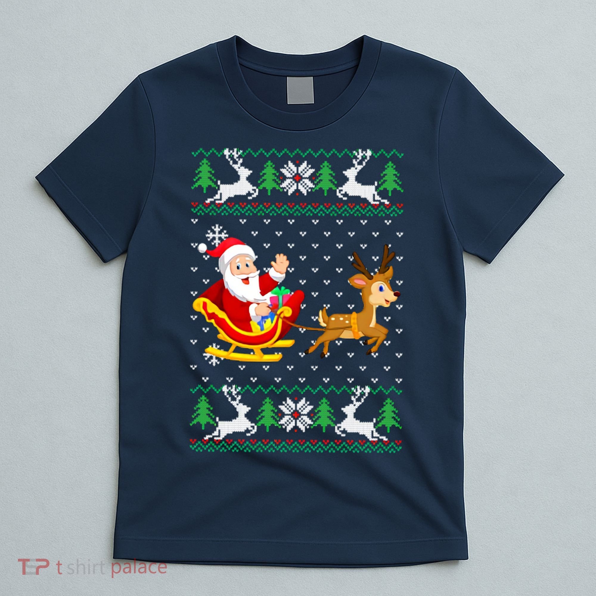 Santa And Reindeer Ugly Christmas T-Shirt