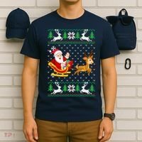 Santa And Reindeer Ugly Christmas T-Shirt thumb 6