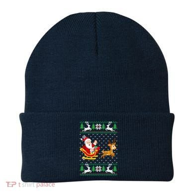 Santa And Reindeer Ugly Christmas Beanie