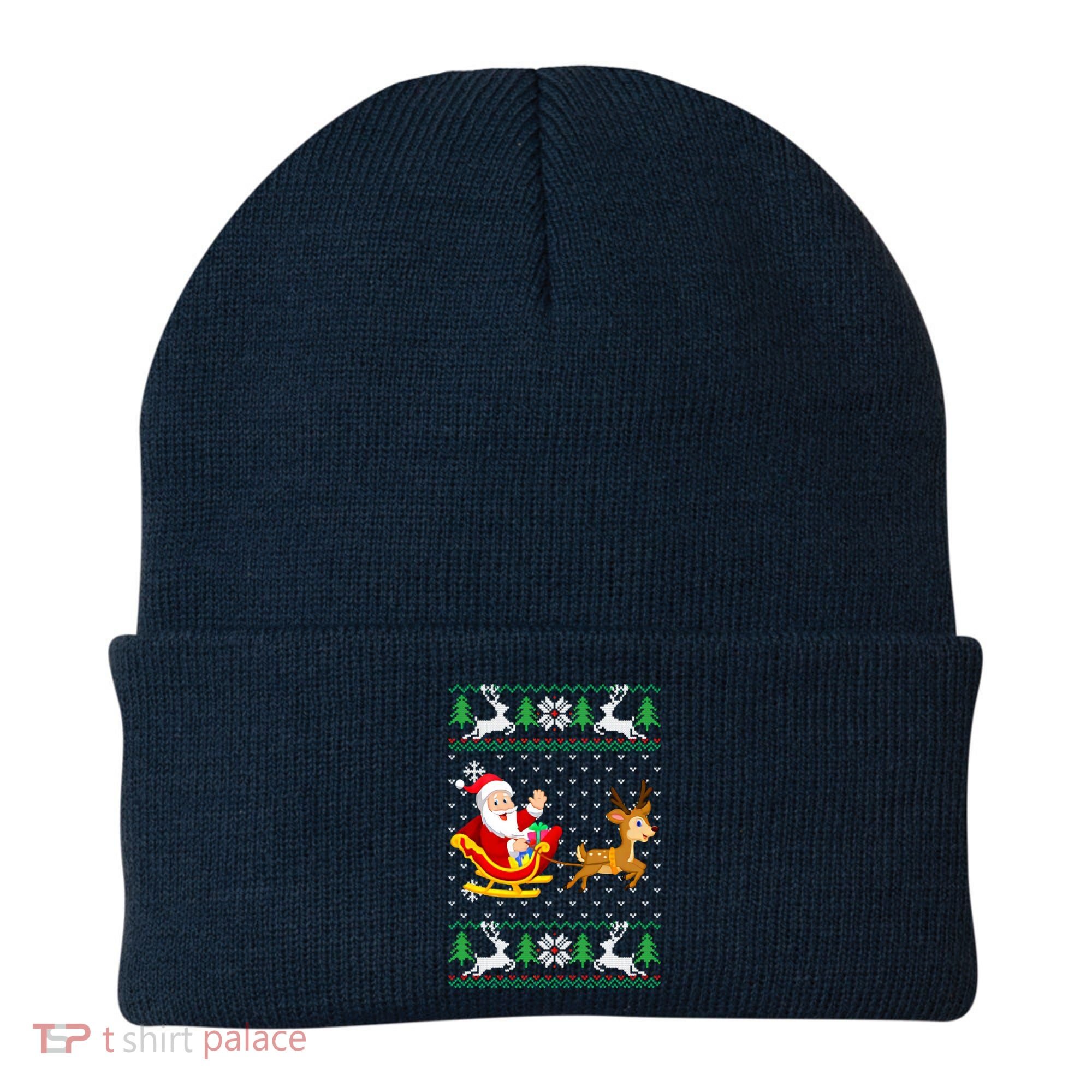 Santa And Reindeer Ugly Christmas Beanie