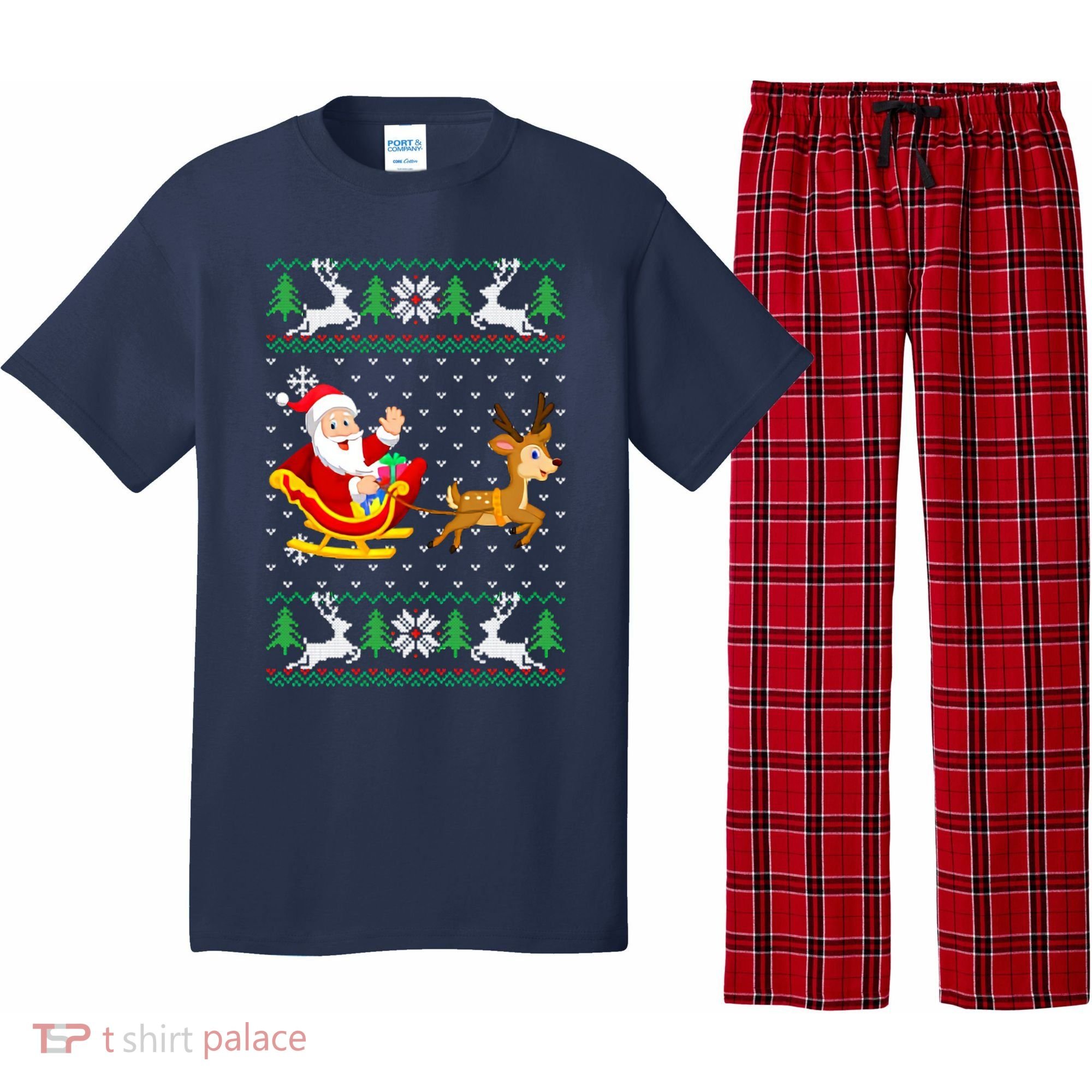 Santa And Reindeer Ugly Christmas Pajama Set