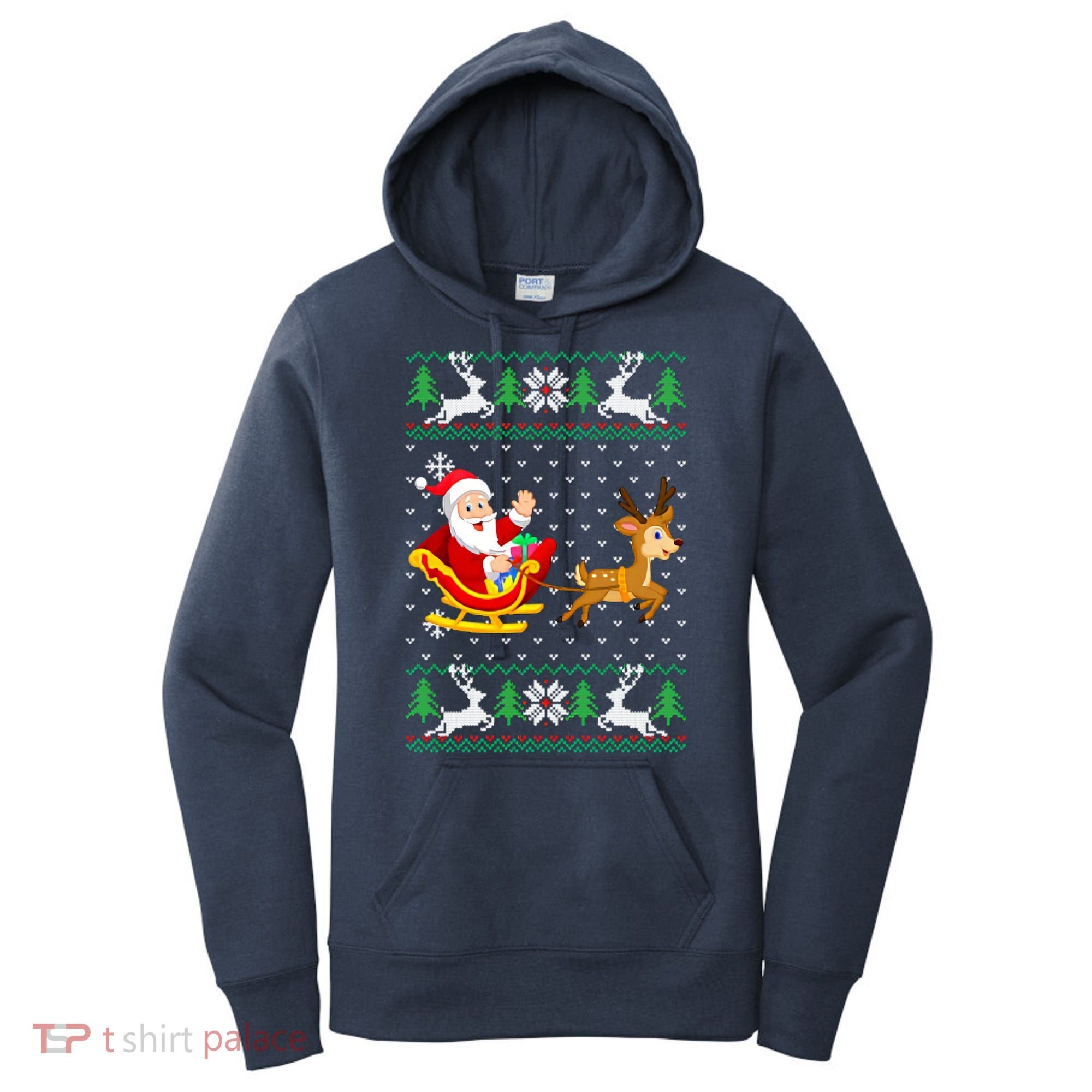 Santa And Reindeer Ugly Christmas Women's Hoodie