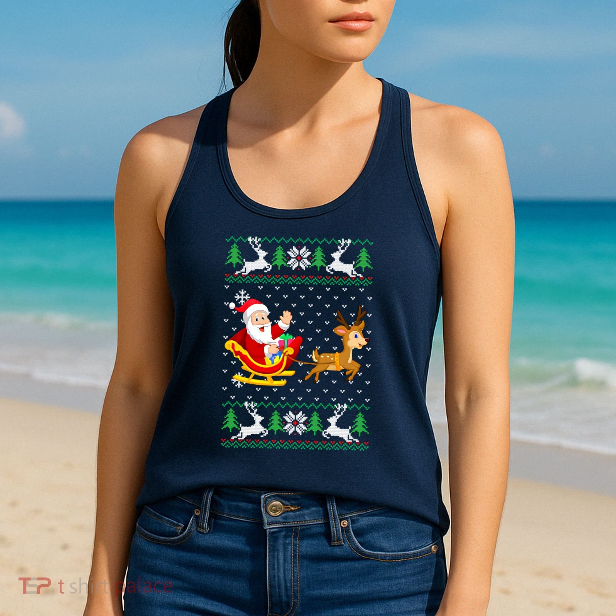 Santa And Reindeer Ugly Christmas Women's Tank Top