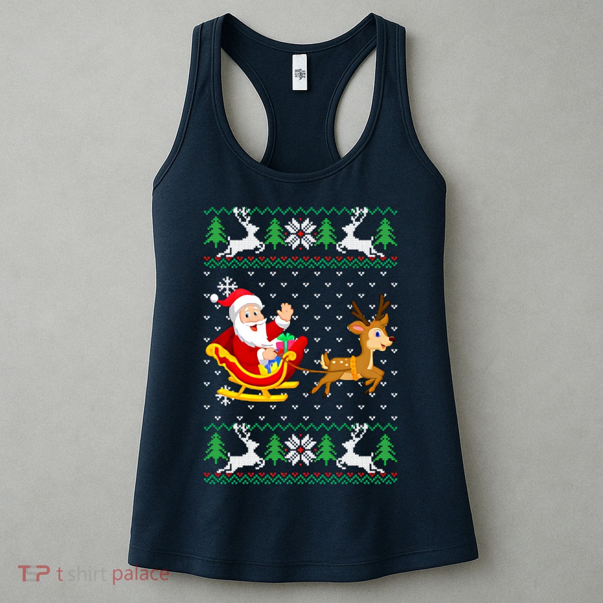 Santa And Reindeer Ugly Christmas Women's Tank Top