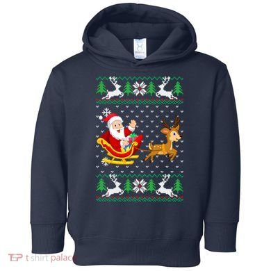 Santa And Reindeer Ugly Christmas Toddler Hoodie