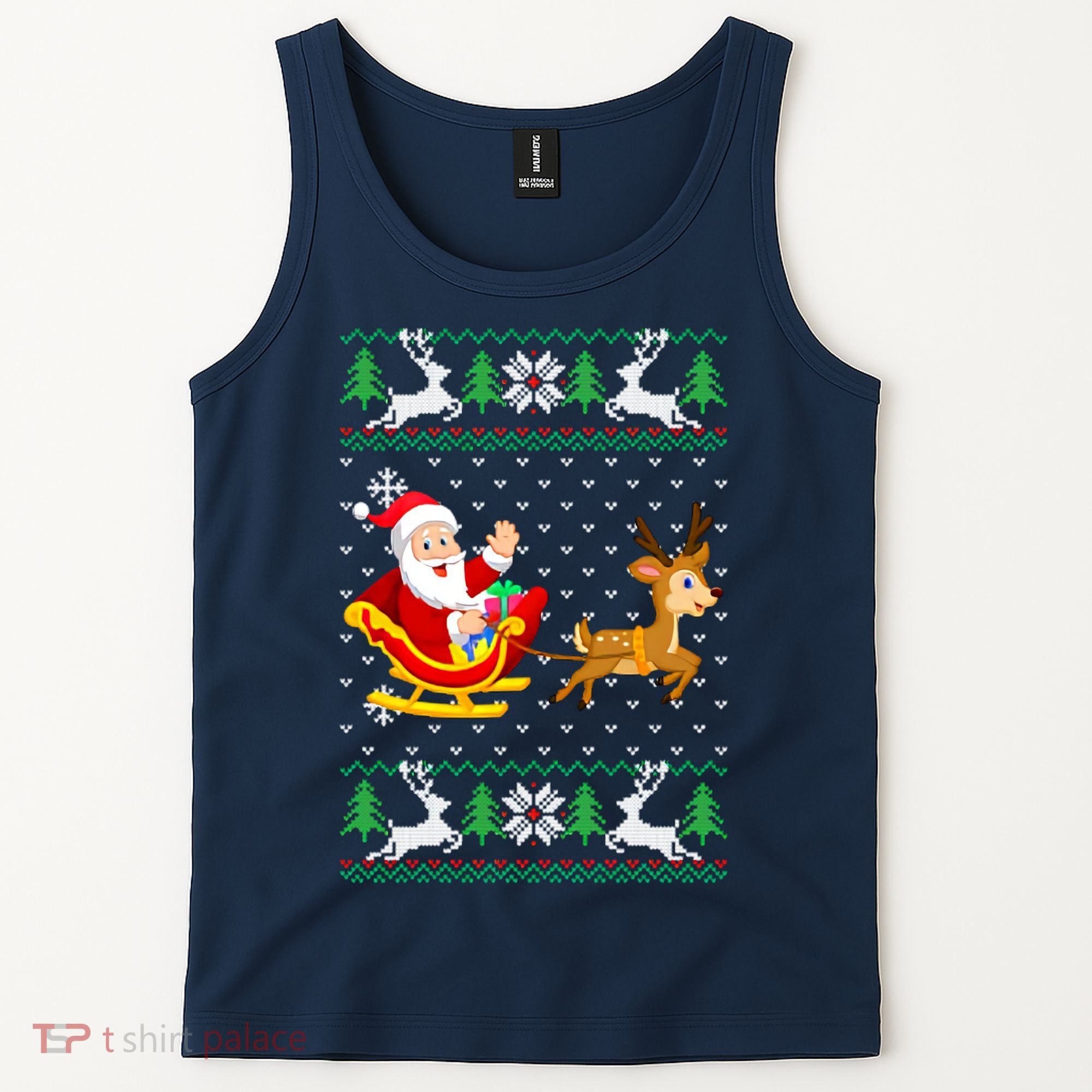 Santa And Reindeer Ugly Christmas Tank Top