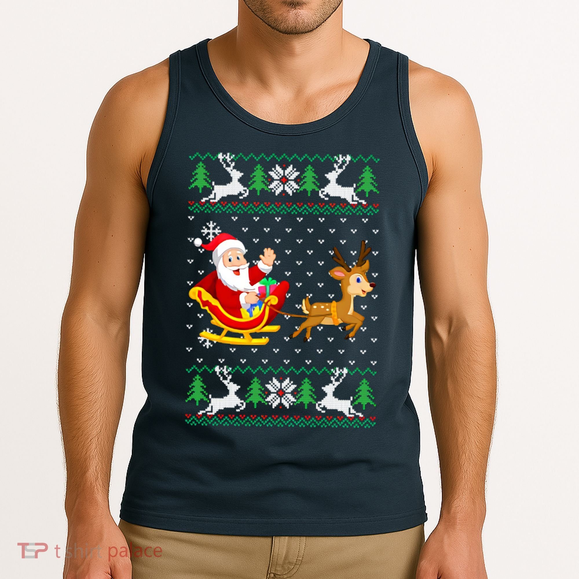 Santa And Reindeer Ugly Christmas Tank Top