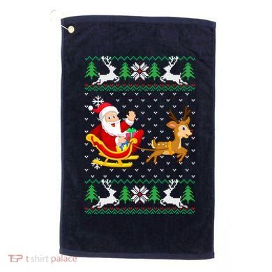 Santa And Reindeer Ugly Christmas Golf Towel