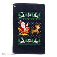 Santa And Reindeer Ugly Christmas Golf Towel thumb 0