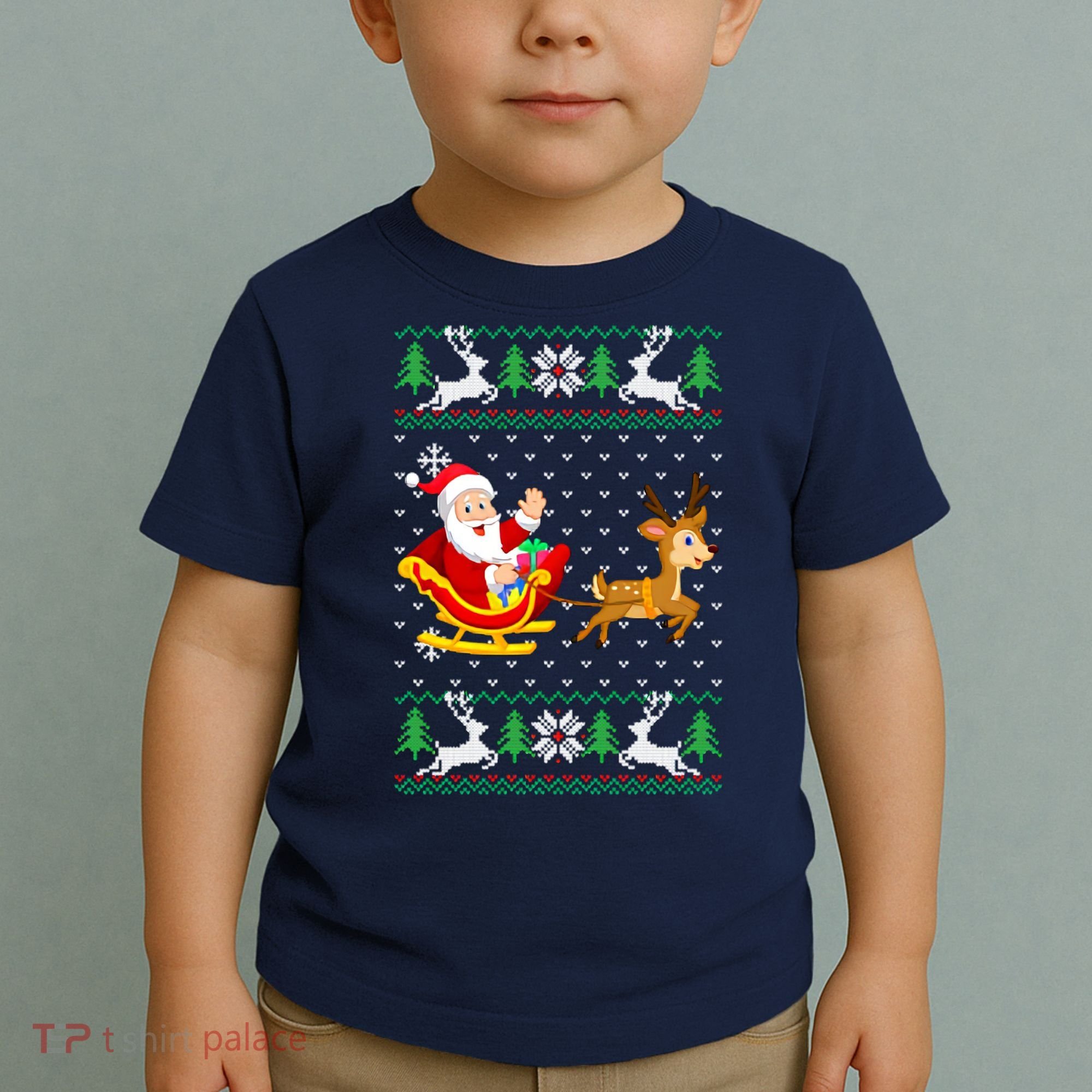 Santa And Reindeer Ugly Christmas Toddler T-Shirt