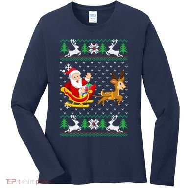 Santa And Reindeer Ugly Christmas Women's Long Sleeve Shirt