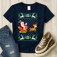 Santa And Reindeer Ugly Christmas Women's T-Shirt thumb 3