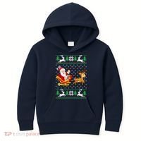 Santa And Reindeer Ugly Christmas Kids Hoodie thumb 0