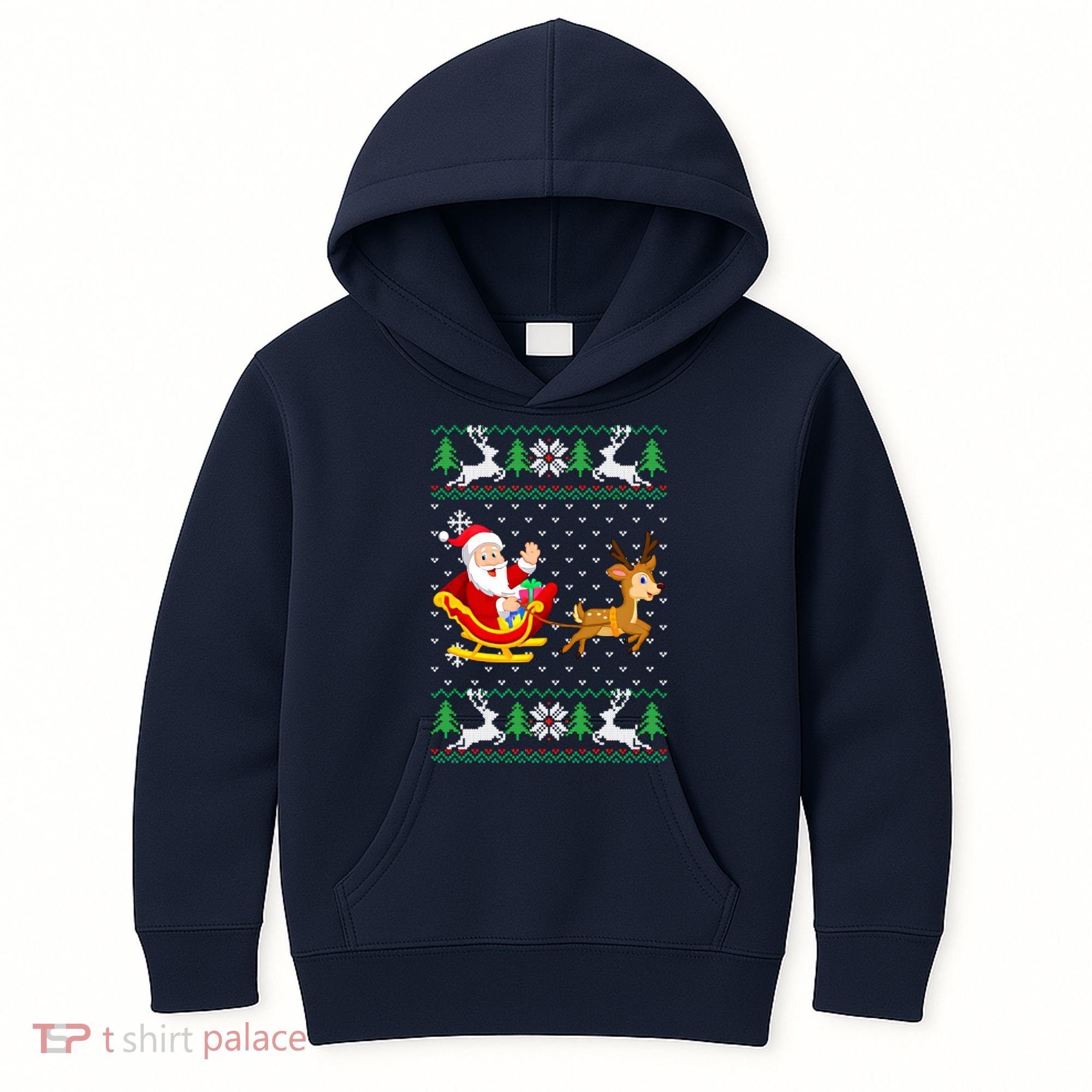 Santa And Reindeer Ugly Christmas Kids Hoodie