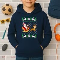 Santa And Reindeer Ugly Christmas Kids Hoodie thumb 2