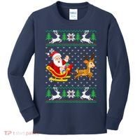 Santa And Reindeer Ugly Christmas Kids Long Sleeve Shirt thumb 0