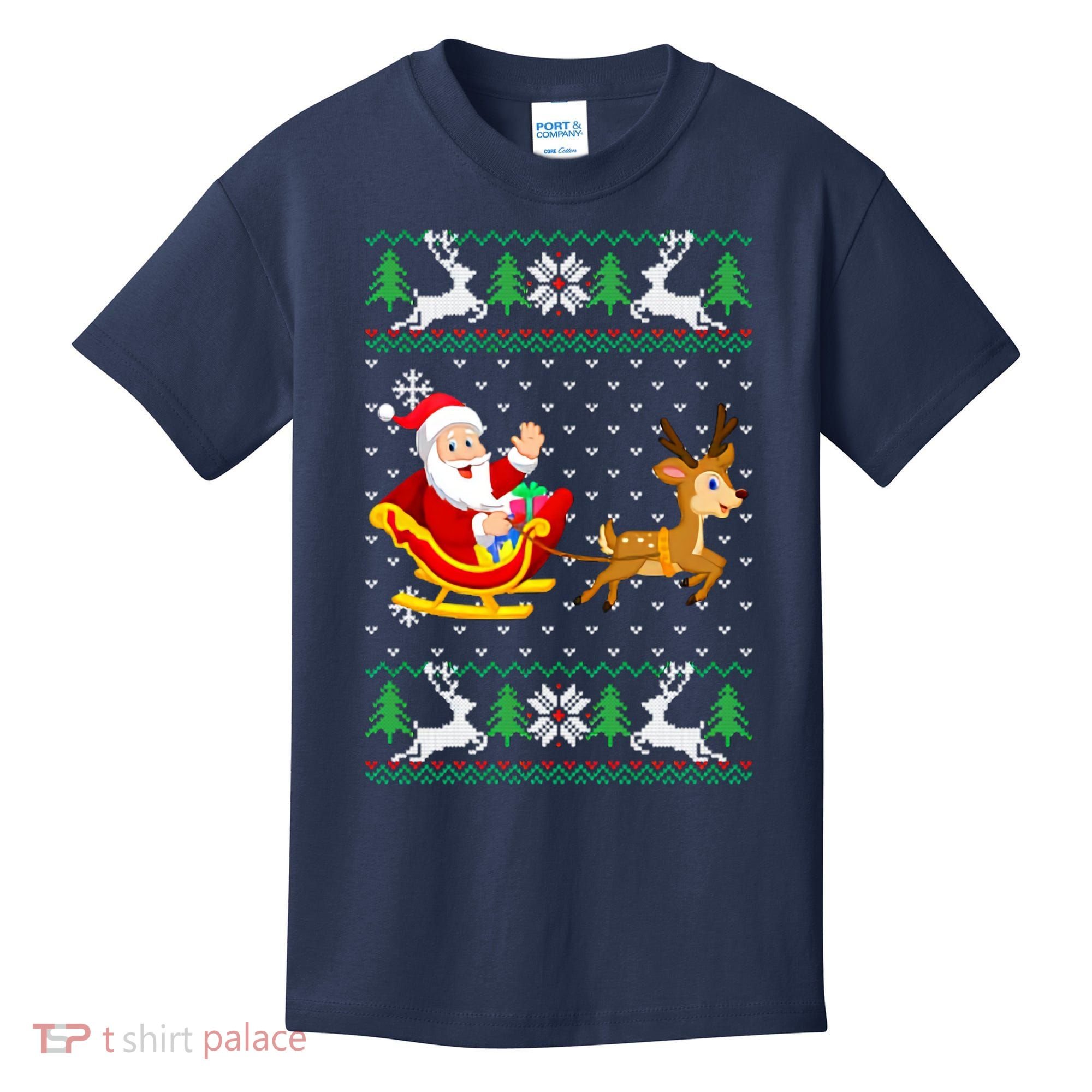 Santa And Reindeer Ugly Christmas Kids T-Shirt