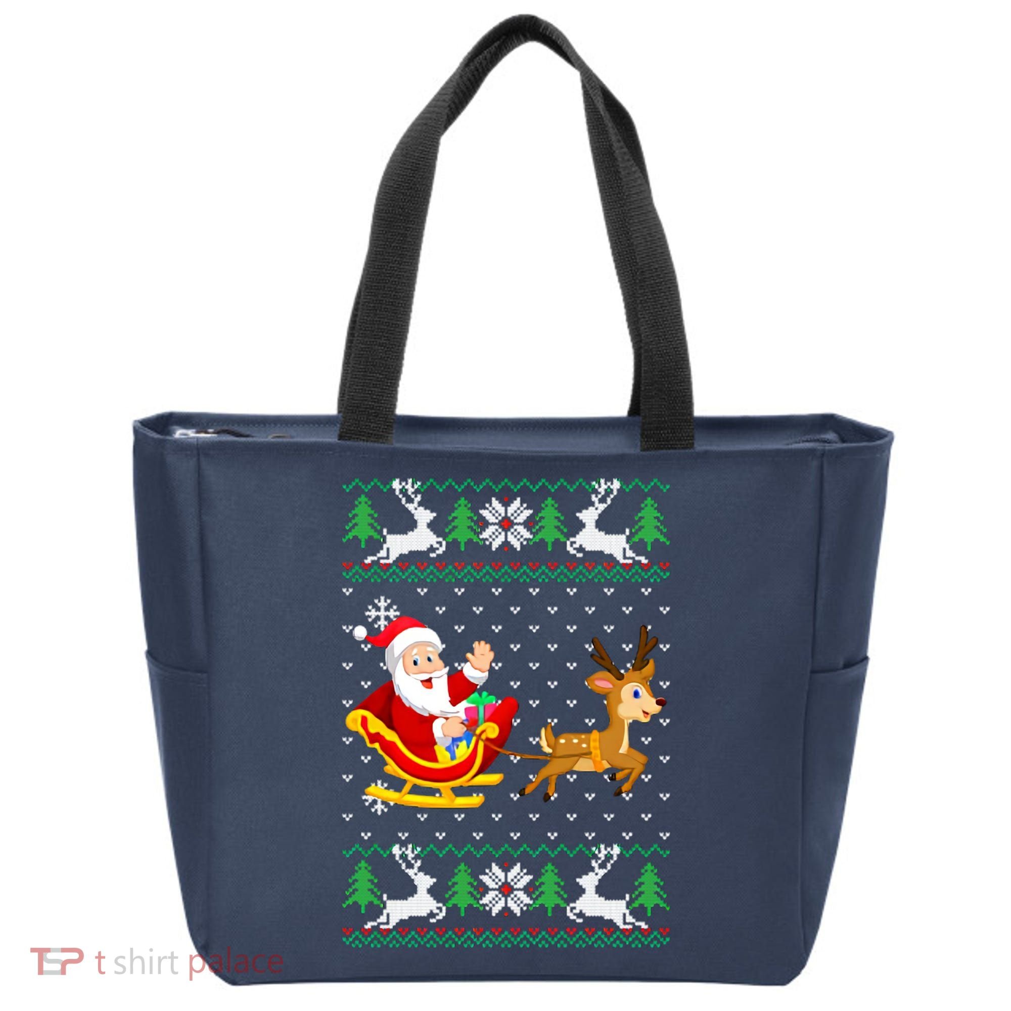 Santa And Reindeer Ugly Christmas Tote Bag